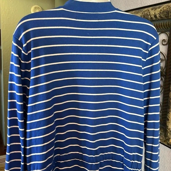 Gorgeous Jones New York Blue / White Striped Open Cardigan with Tie Sz XL - Picture 7 of 11